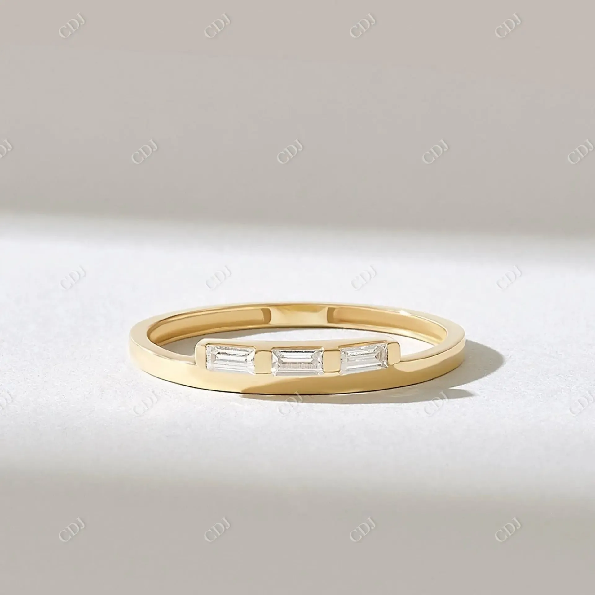0.15CTW Baguette Cut Lab Grown Diamond Three Stone Wedding Band