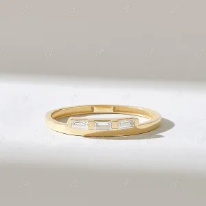 0.15CTW Baguette Cut Lab Grown Diamond Three Stone Wedding Band