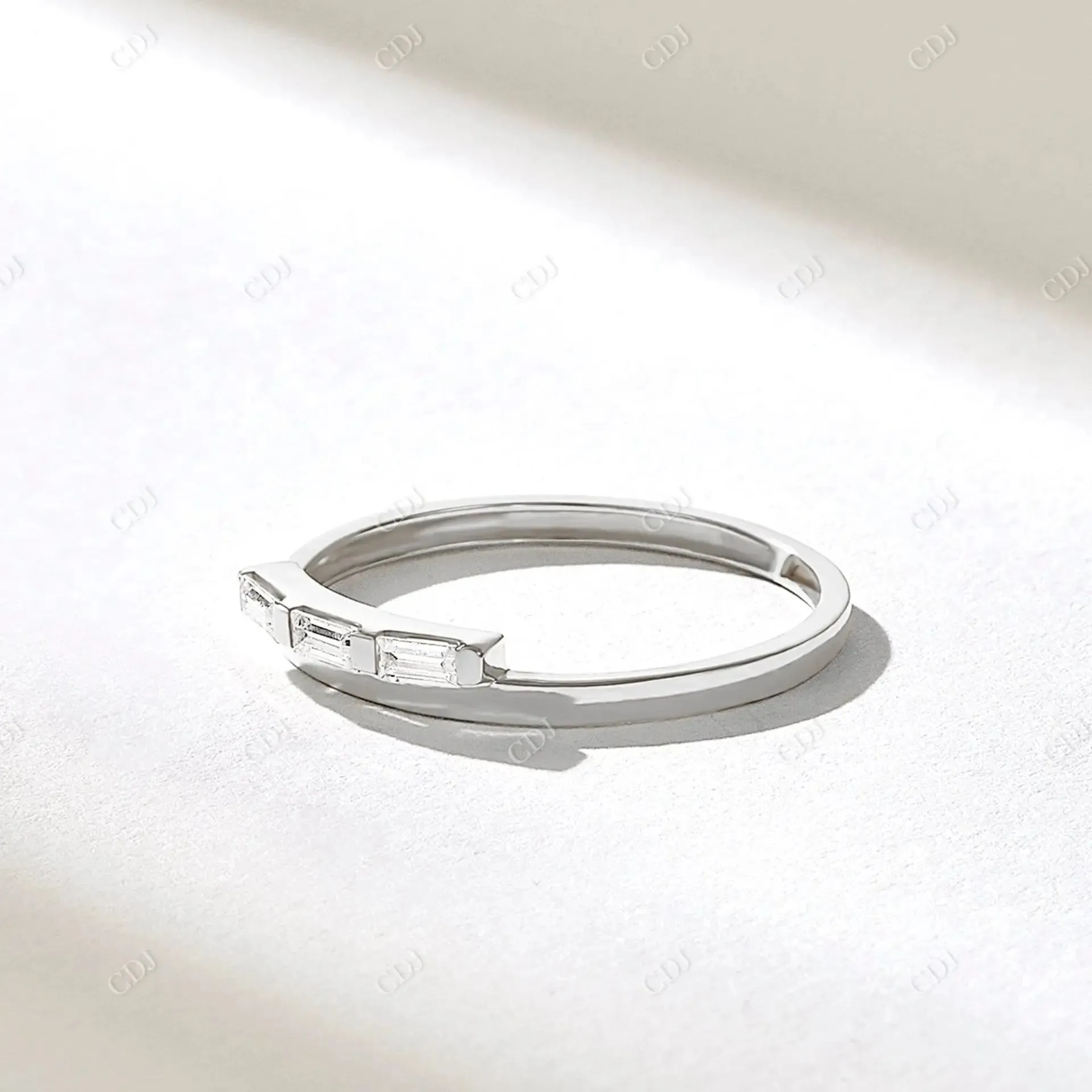 0.15CTW Baguette Cut Lab Grown Diamond Three Stone Wedding Band