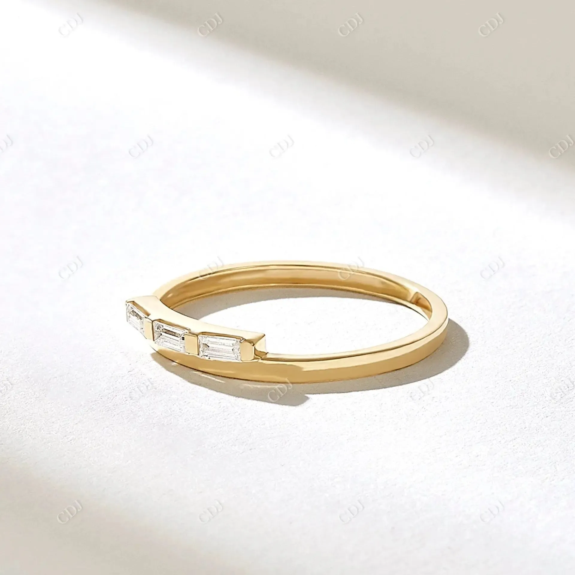 0.15CTW Baguette Cut Lab Grown Diamond Three Stone Wedding Band