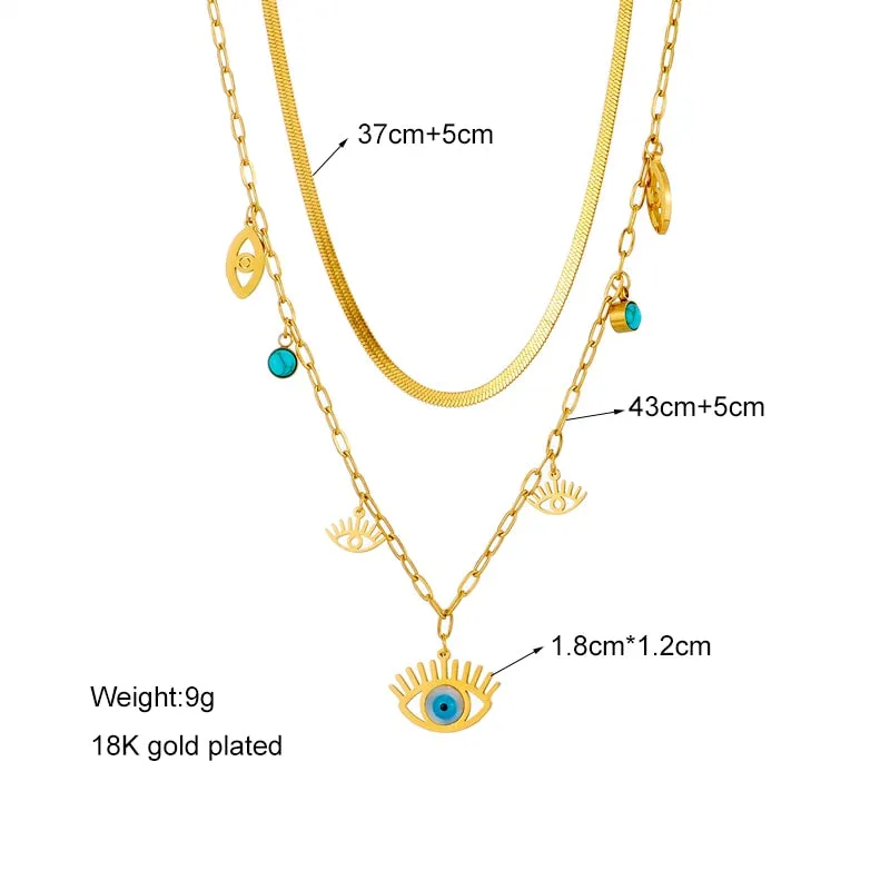 316L Stainless Steel Blue Eye Shape Pendant Necklace For Women