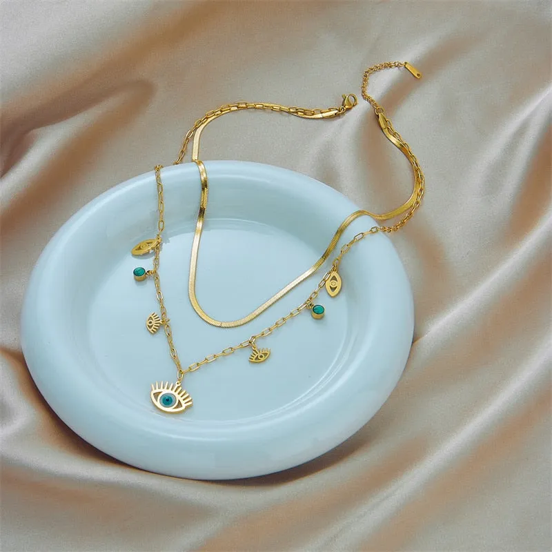 316L Stainless Steel Blue Eye Shape Pendant Necklace For Women