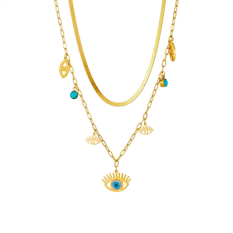 316L Stainless Steel Blue Eye Shape Pendant Necklace For Women