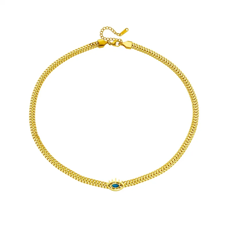 316L Stainless Steel Eye Shape Blue Zircon Necklace For Women