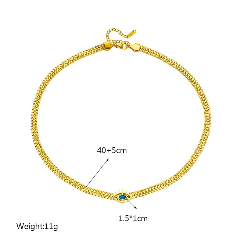 316L Stainless Steel Eye Shape Blue Zircon Necklace For Women
