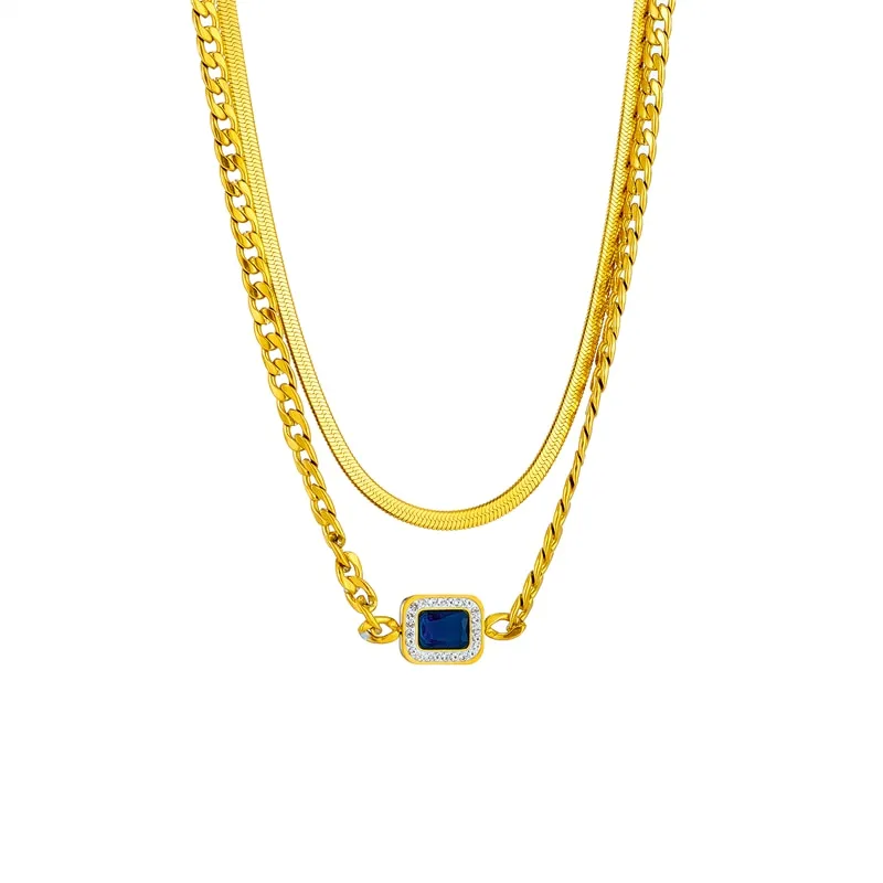 316L Stainless Steel Square Blue Zircon Pendant Necklace For Women