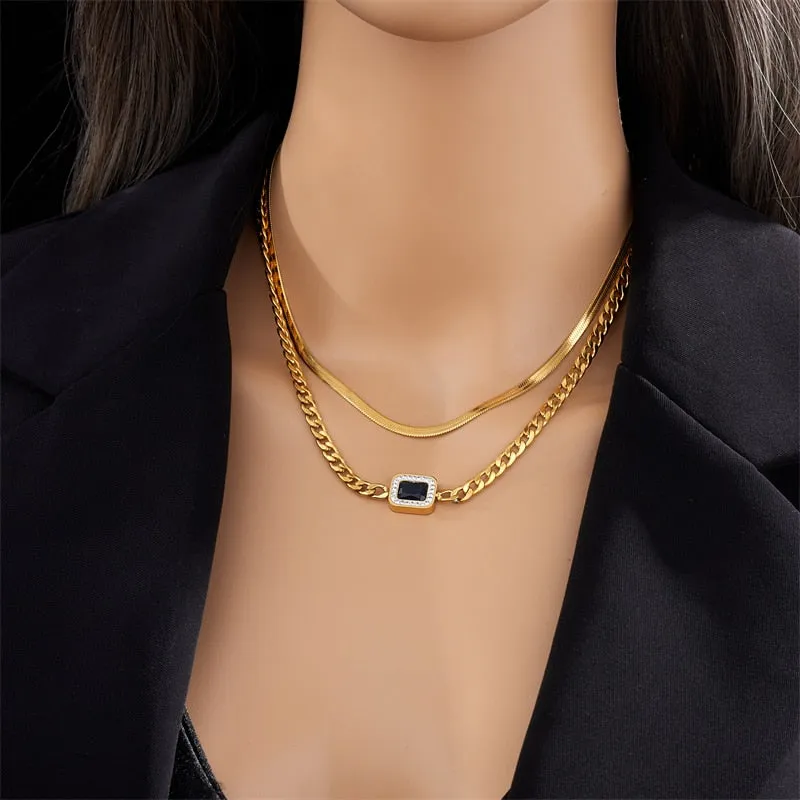 316L Stainless Steel Square Blue Zircon Pendant Necklace For Women