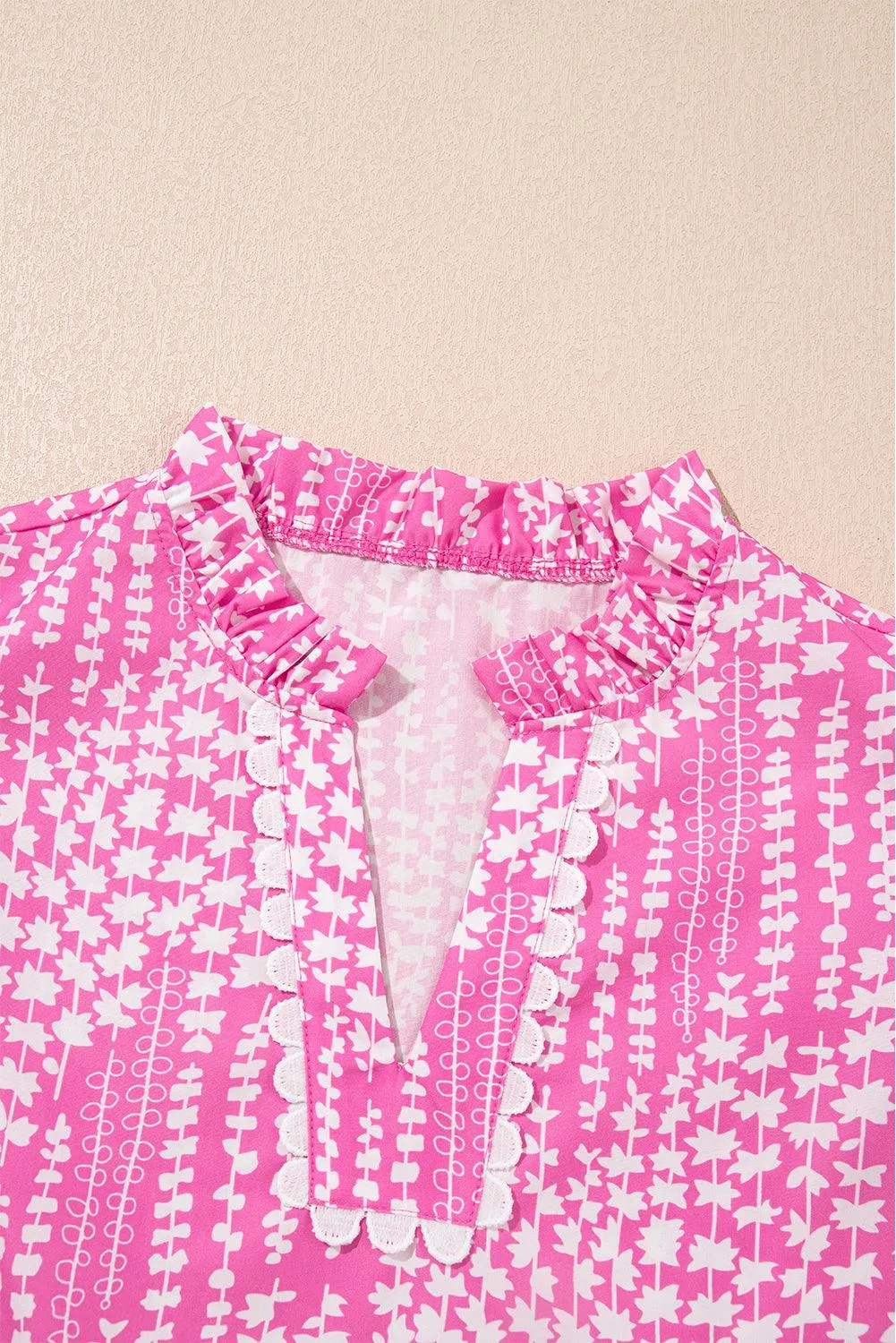 Ainsley Abstract Ric Rac Pink Flutter Sleeve Blouse