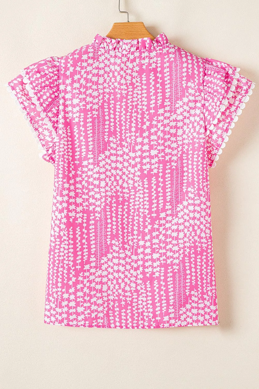 Ainsley Abstract Ric Rac Pink Flutter Sleeve Blouse