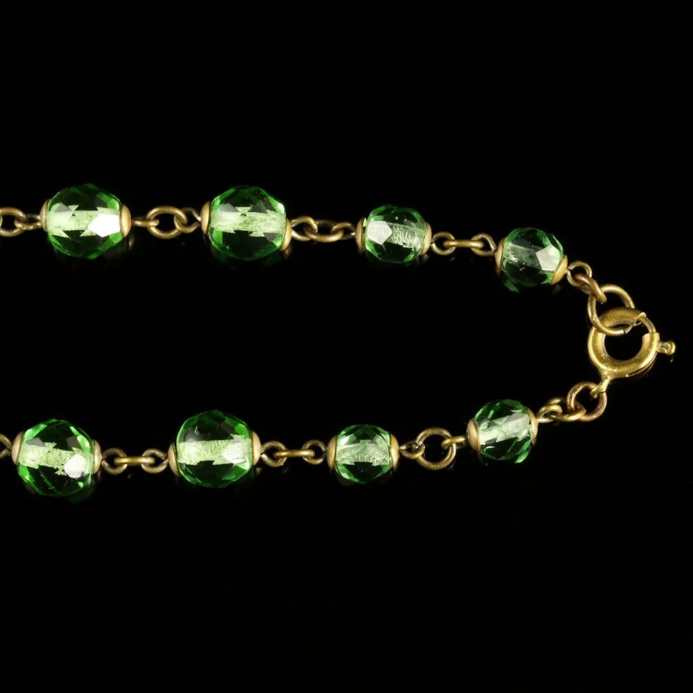 Antique Victorian Green Paste Necklace Filigree 1900