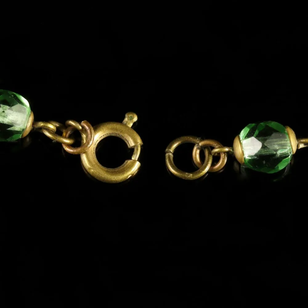 Antique Victorian Green Paste Necklace Filigree 1900