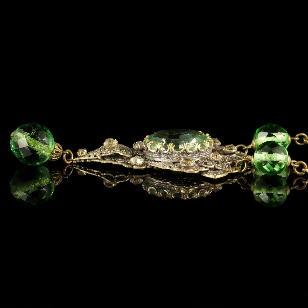 Antique Victorian Green Paste Necklace Filigree 1900