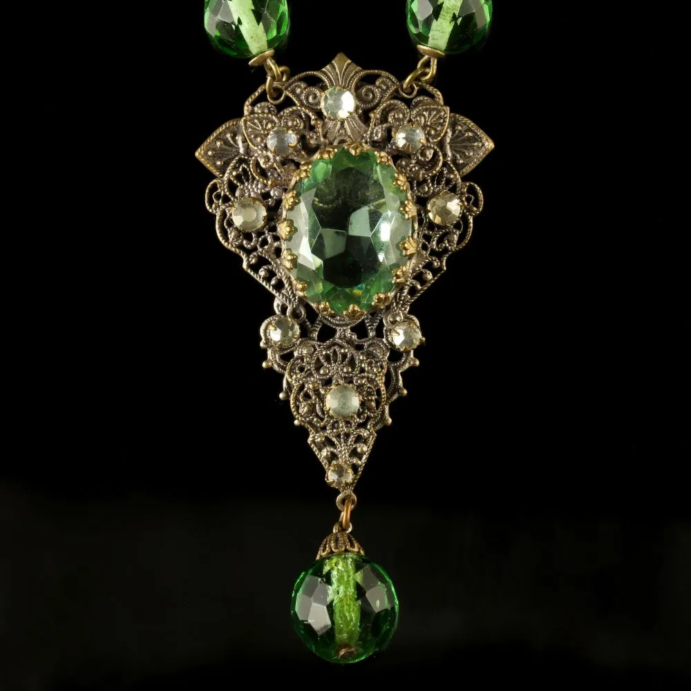 Antique Victorian Green Paste Necklace Filigree 1900