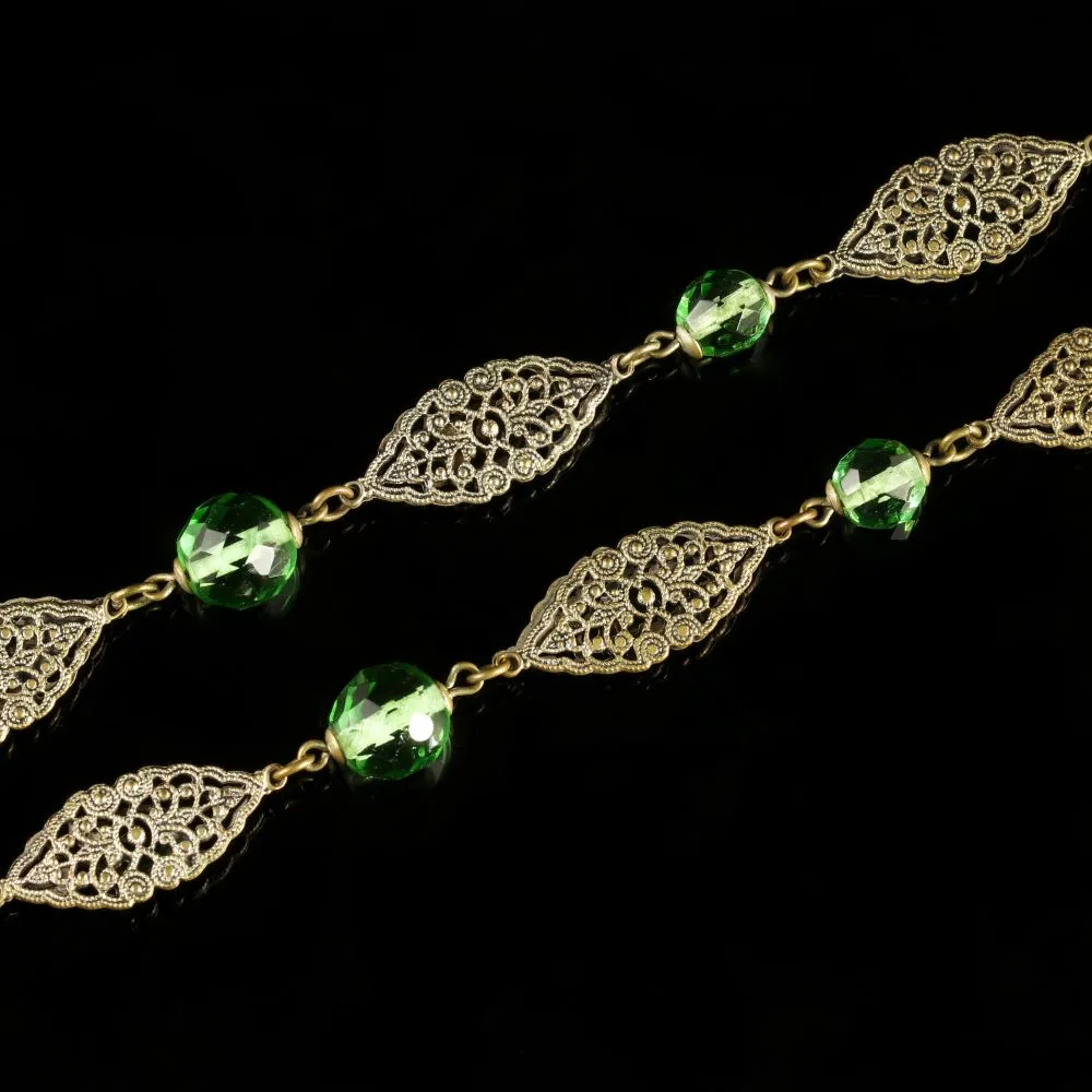 Antique Victorian Green Paste Necklace Filigree 1900