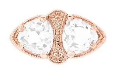 Art Deco 14 Karat Rose Gold Filigree White Topaz Loving Duo Ring