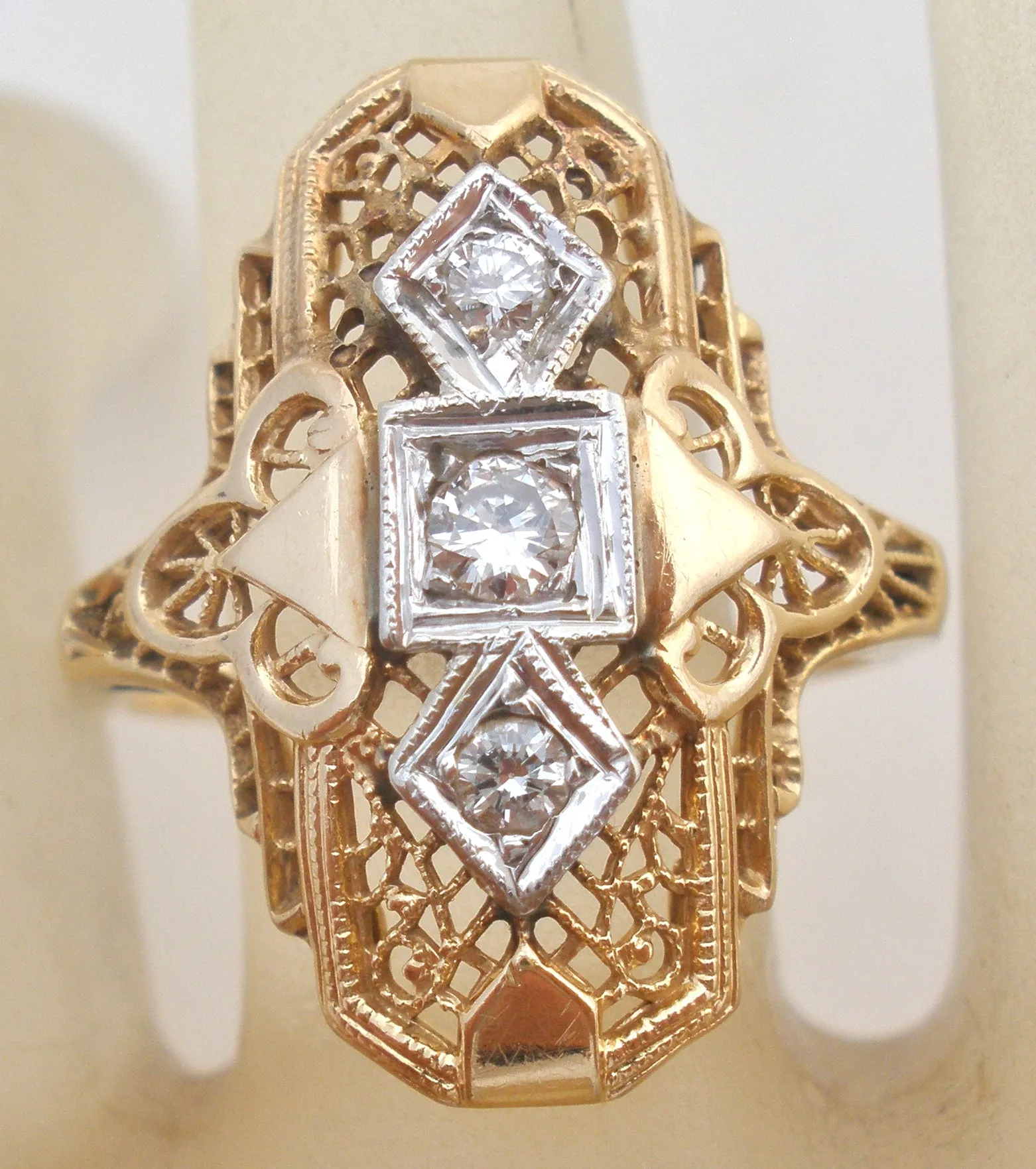 Art Deco 14K Yellow Gold Diamond Ring Size 7