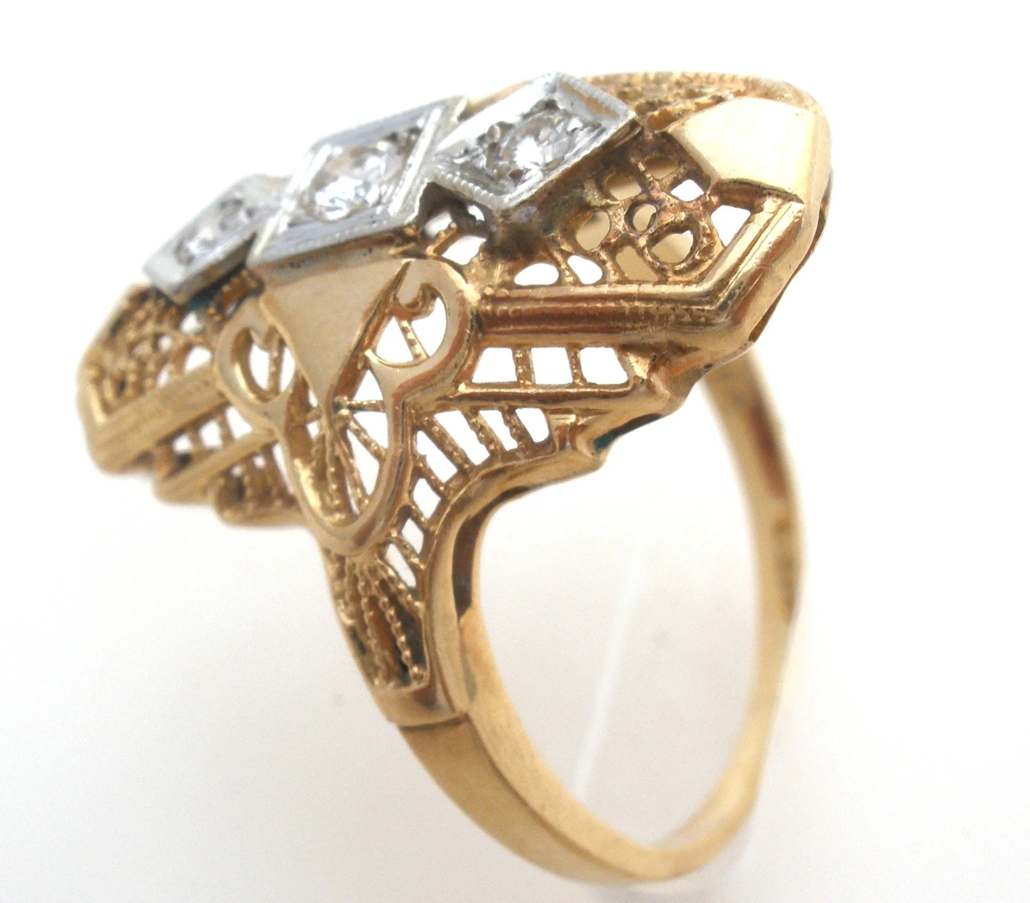Art Deco 14K Yellow Gold Diamond Ring Size 7