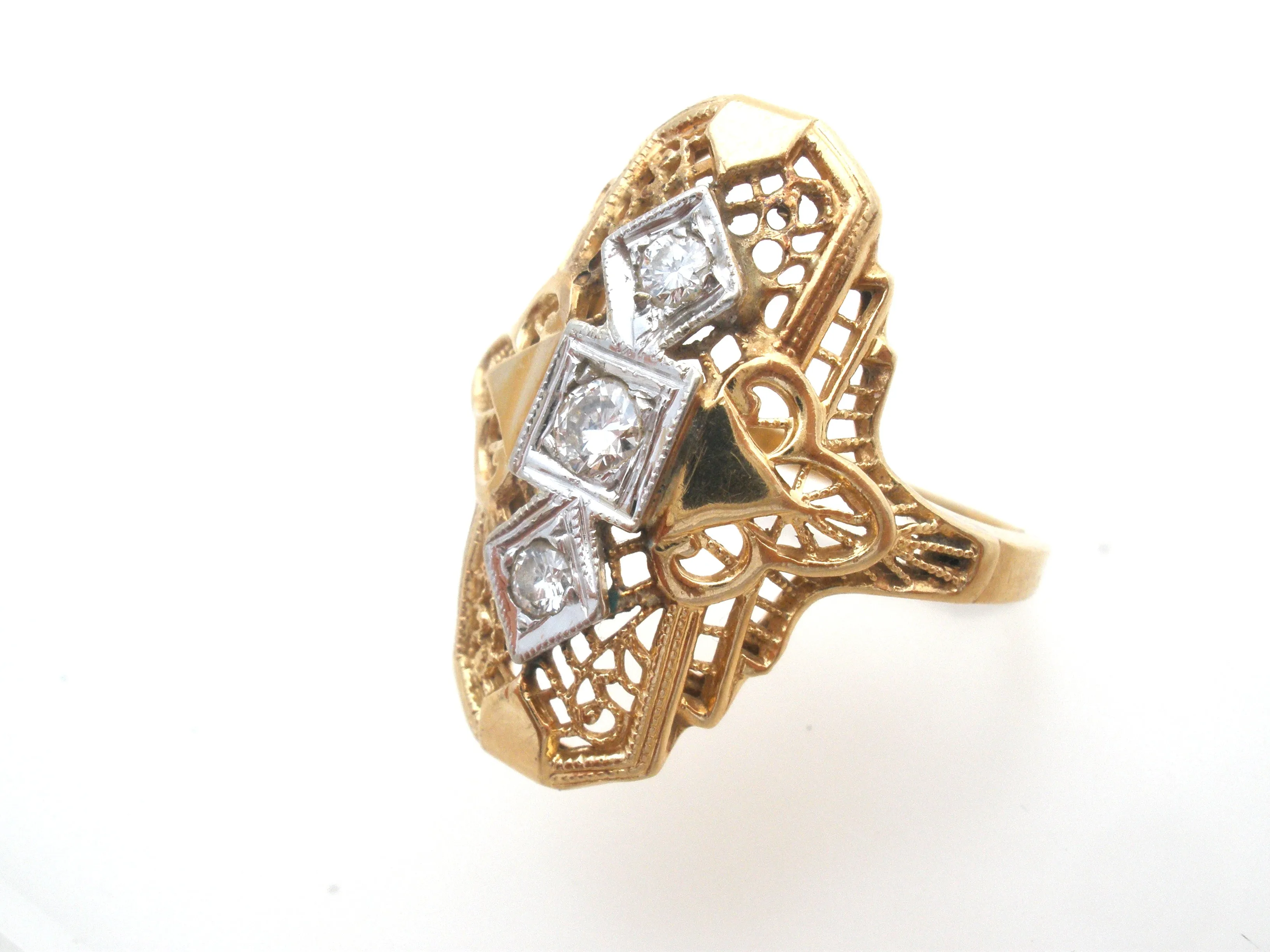 Art Deco 14K Yellow Gold Diamond Ring Size 7
