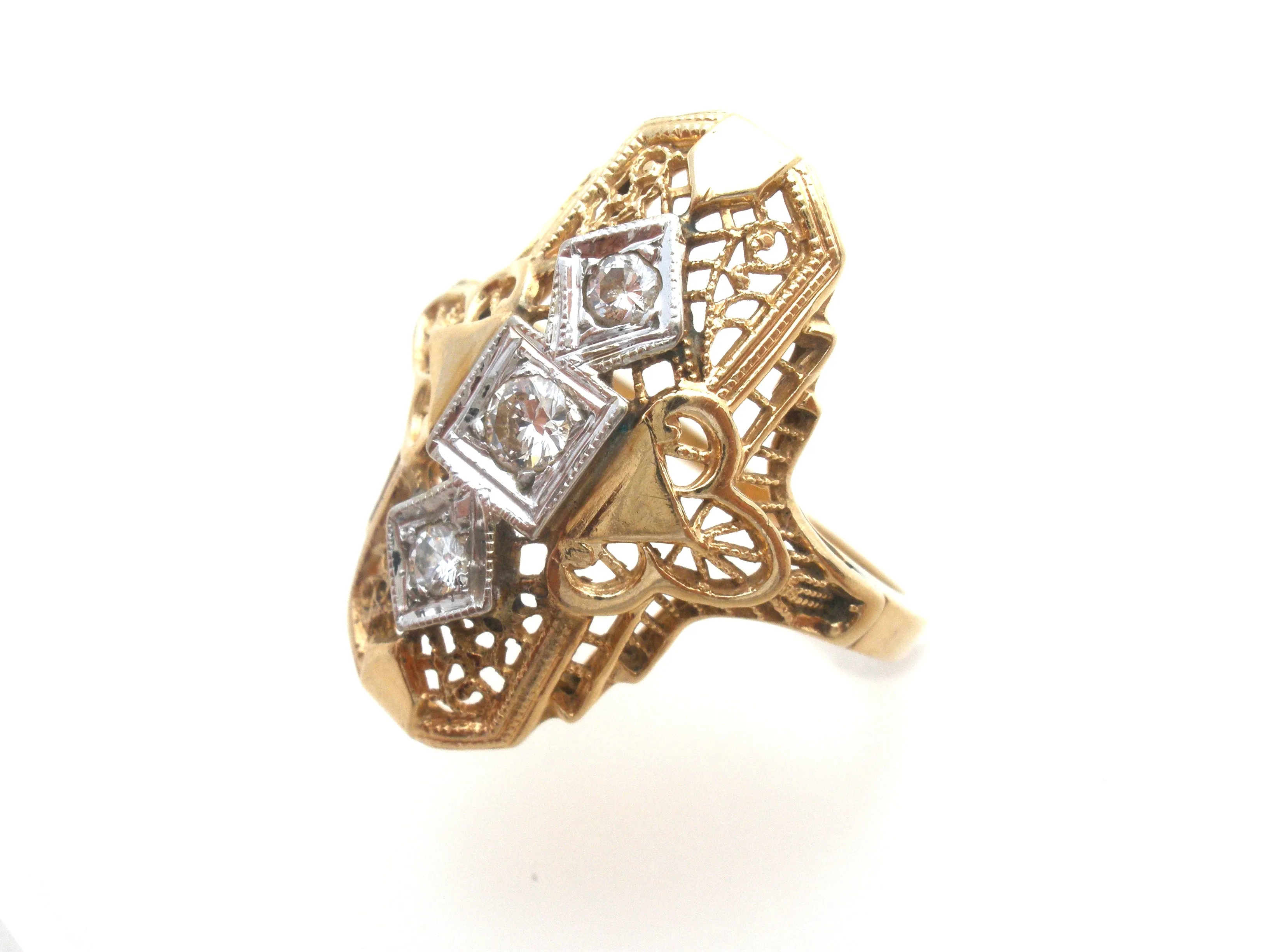 Art Deco 14K Yellow Gold Diamond Ring Size 7