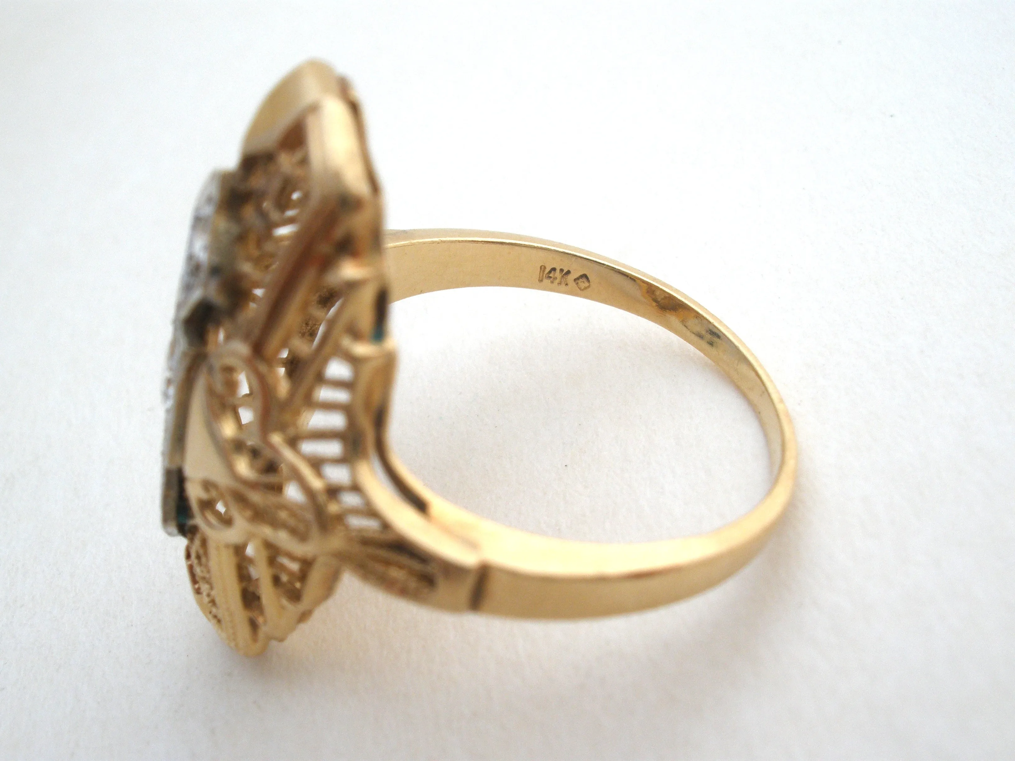 Art Deco 14K Yellow Gold Diamond Ring Size 7