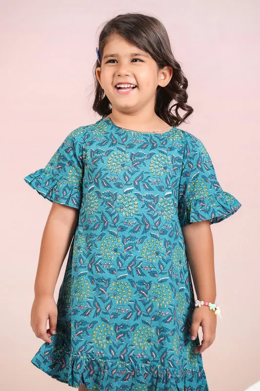 Azure Blossom Blue Cotton Kids Dress