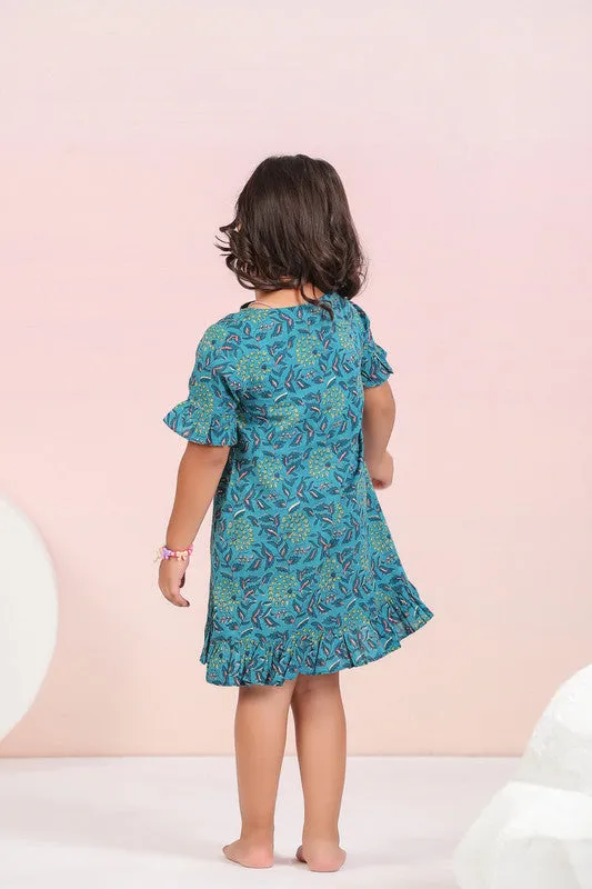 Azure Blossom Blue Cotton Kids Dress