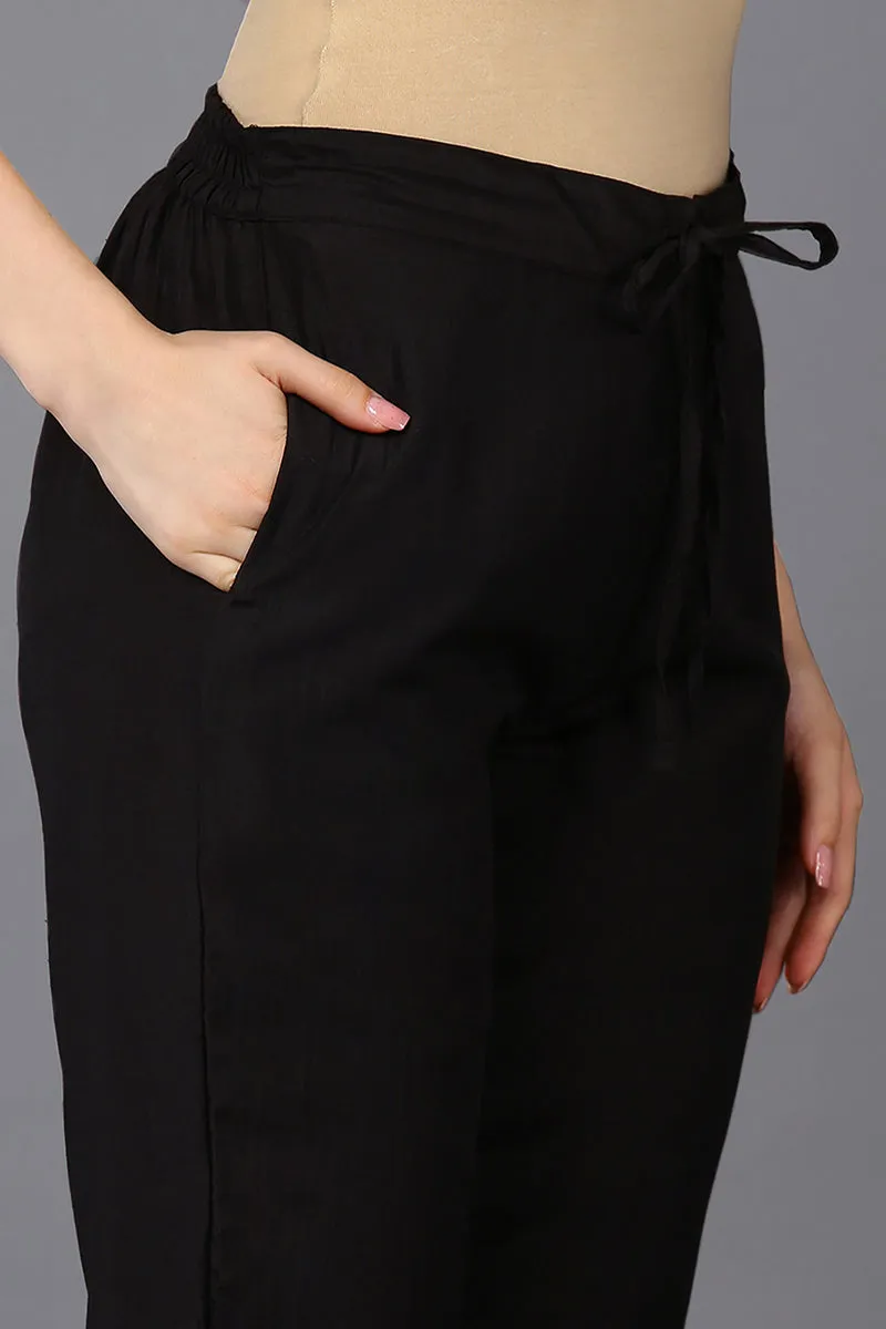 Black Silk Blend Solid Straight Suit Set