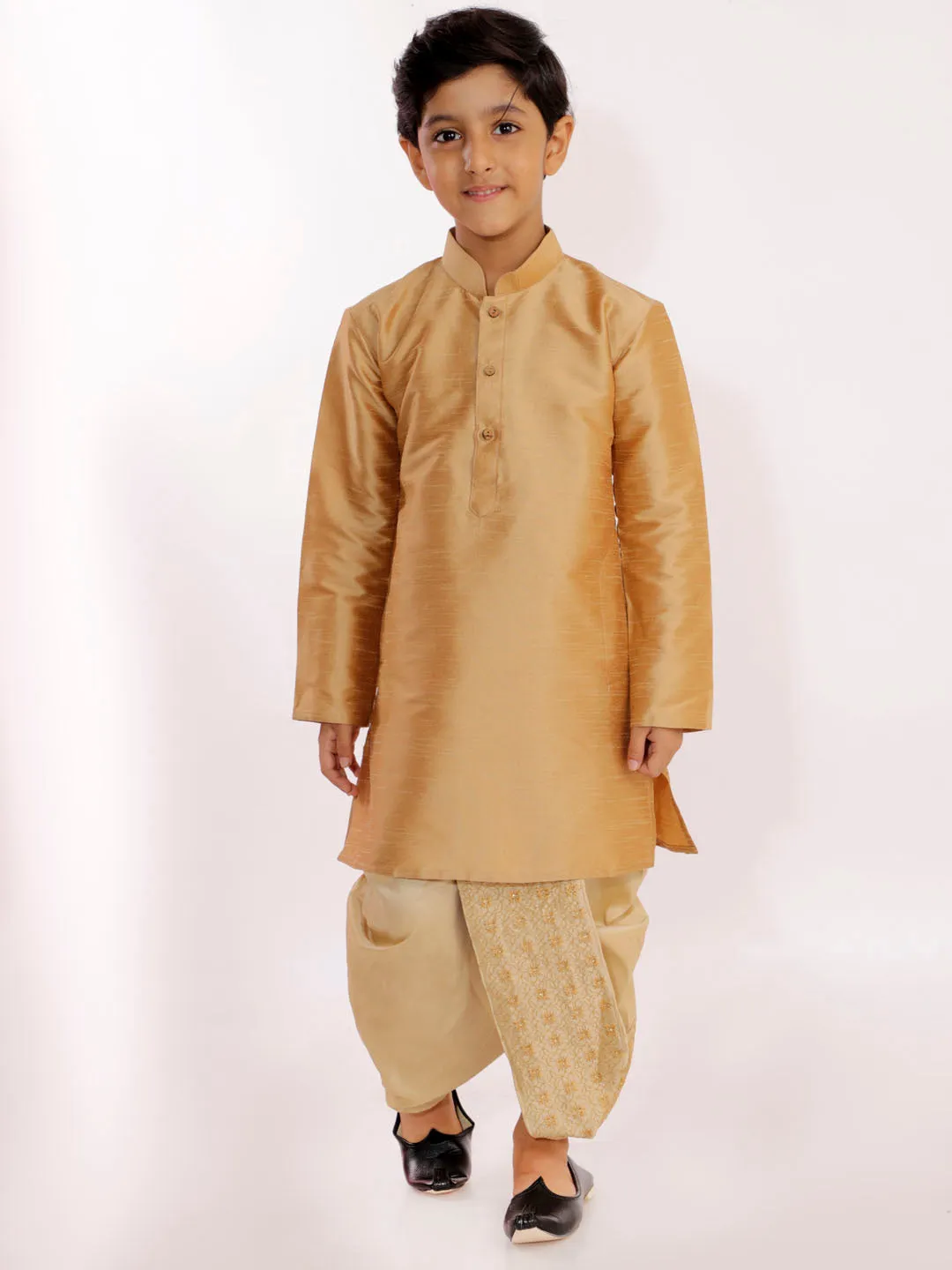 Boy's Gold Traditional Embroidered Dhoti - Vastramay Boys