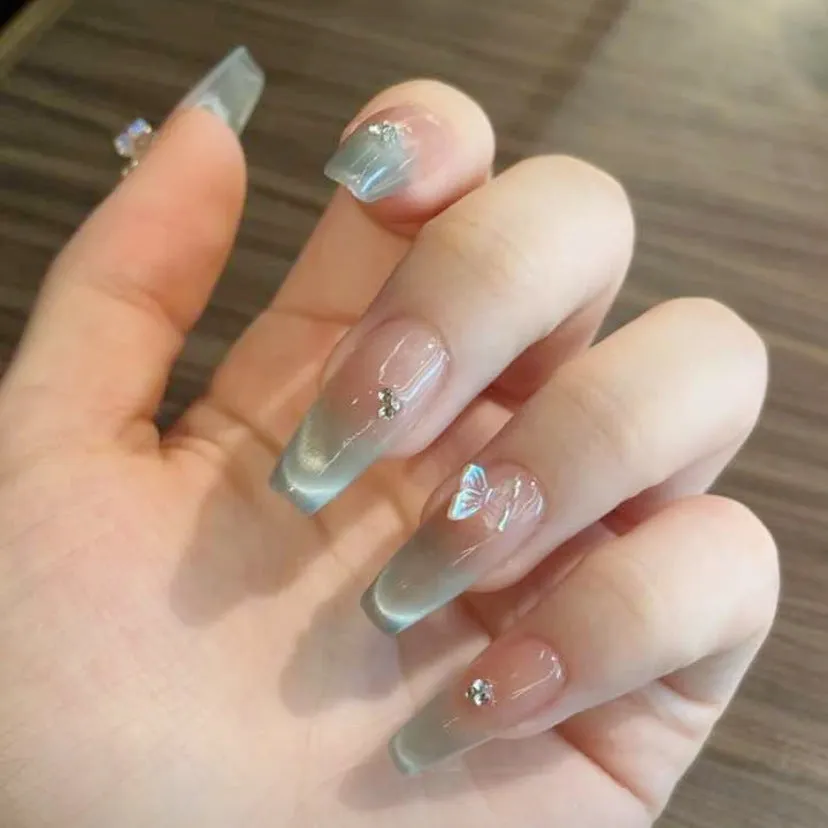 Cat's Eye Mint Green Nail Art - Luxury Advanced Light Therapy