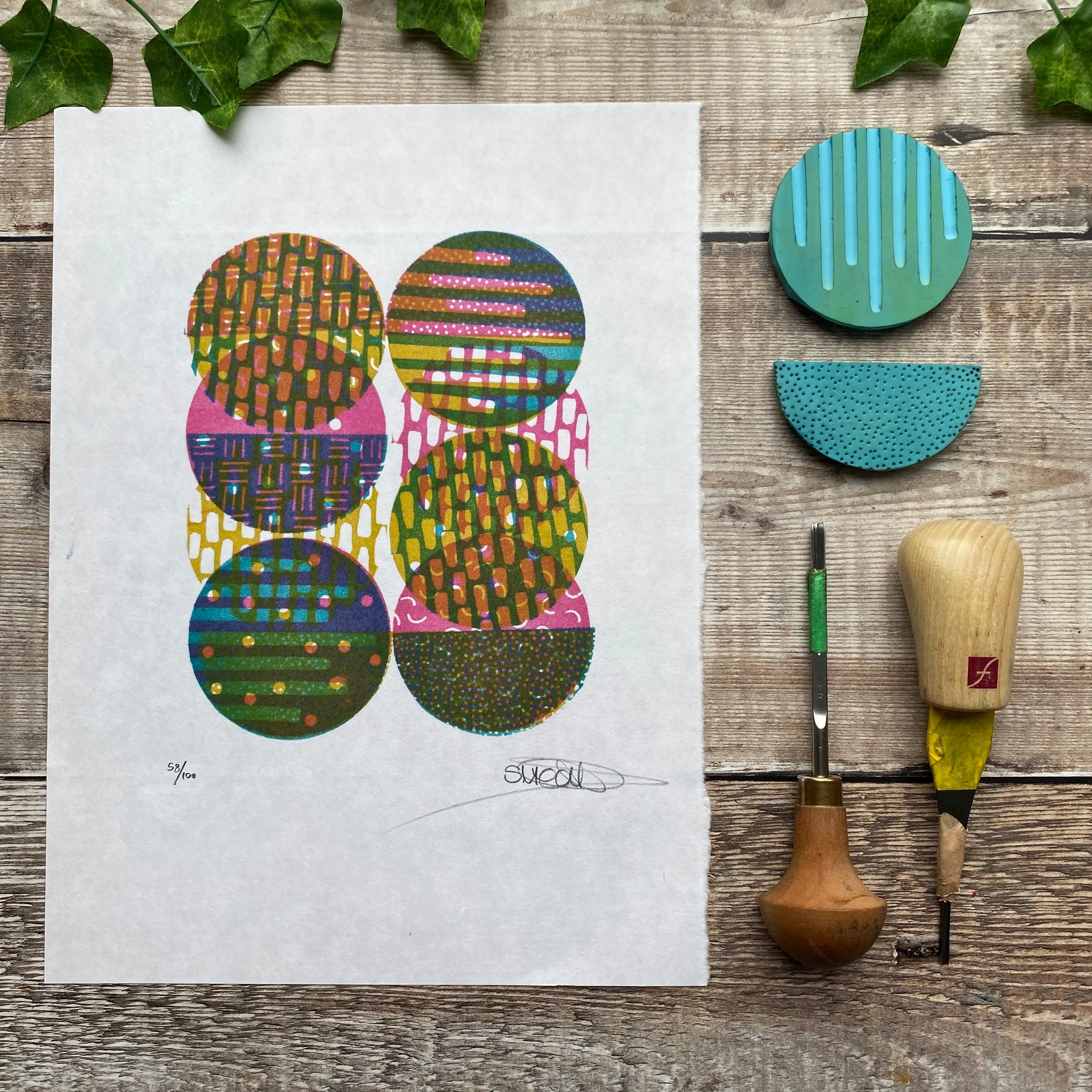 Circles 58/100 - Multi-Layered Block Print