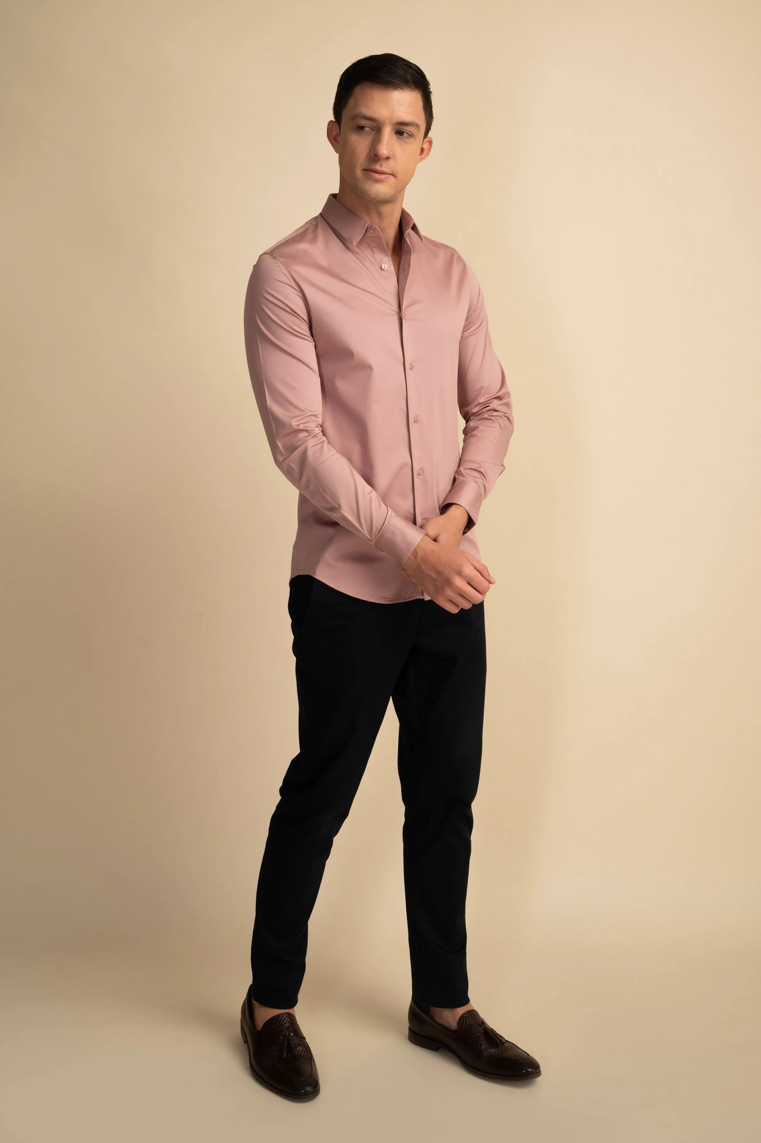 Dusty Rose Stretch Satin Shirt