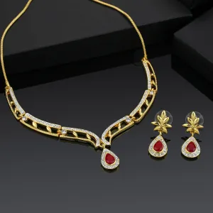 Estele 24 CT gold plated american diamond and ruby Necklace Set for Women