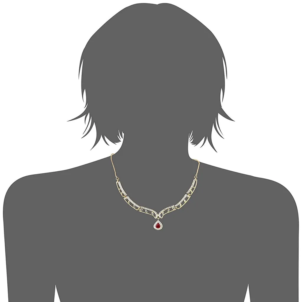 Estele 24 CT gold plated american diamond and ruby Necklace Set for Women
