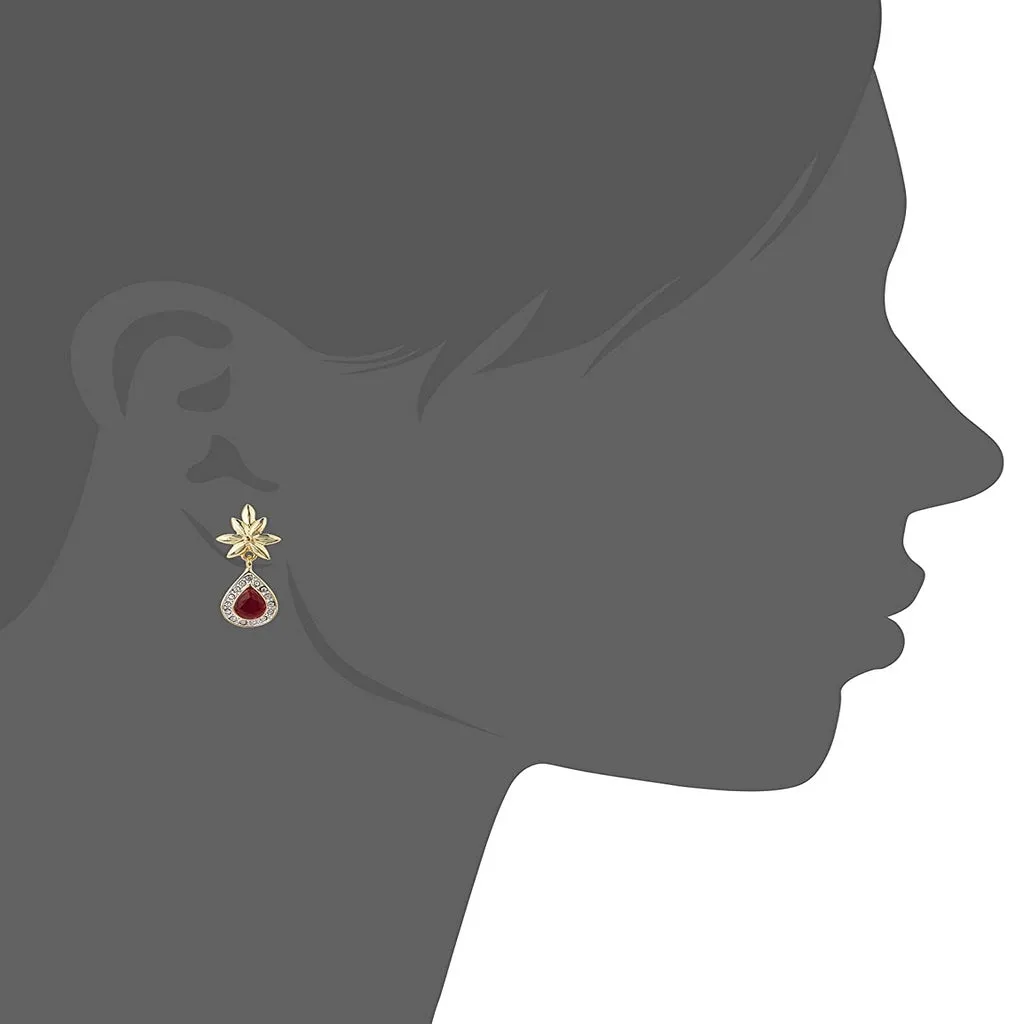 Estele 24 CT gold plated american diamond and ruby Necklace Set for Women