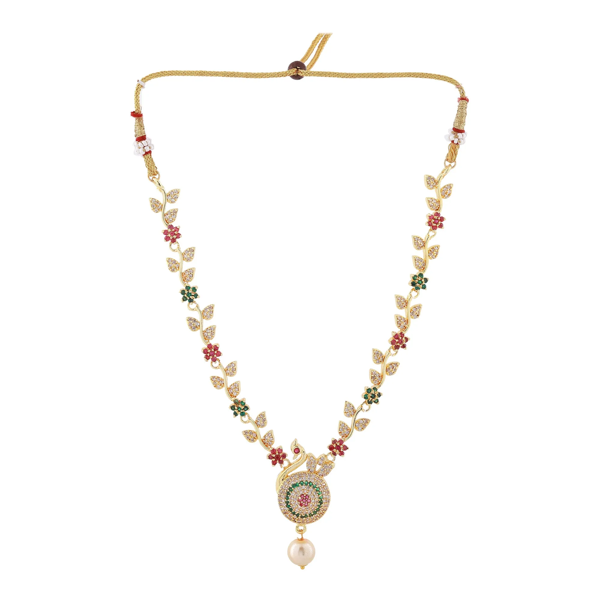 Estele Gold Plated CZ Beautiful Peacock Designer Necklace Set with Pearls for Women