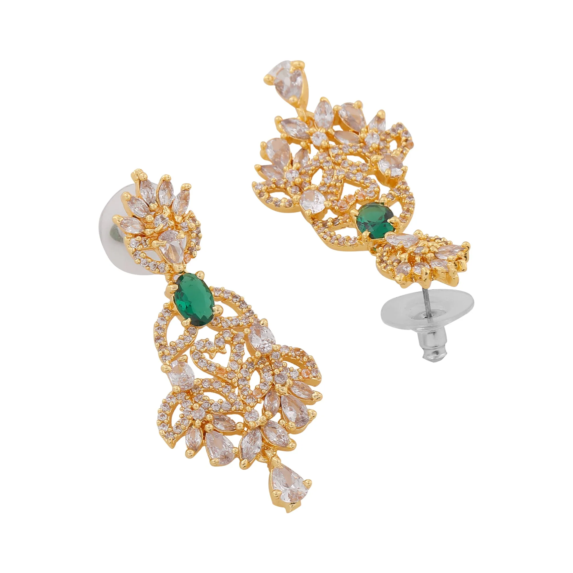 Estele Gold Plated CZ Dazzling Designer Necklace Set with Colored Stones for Women