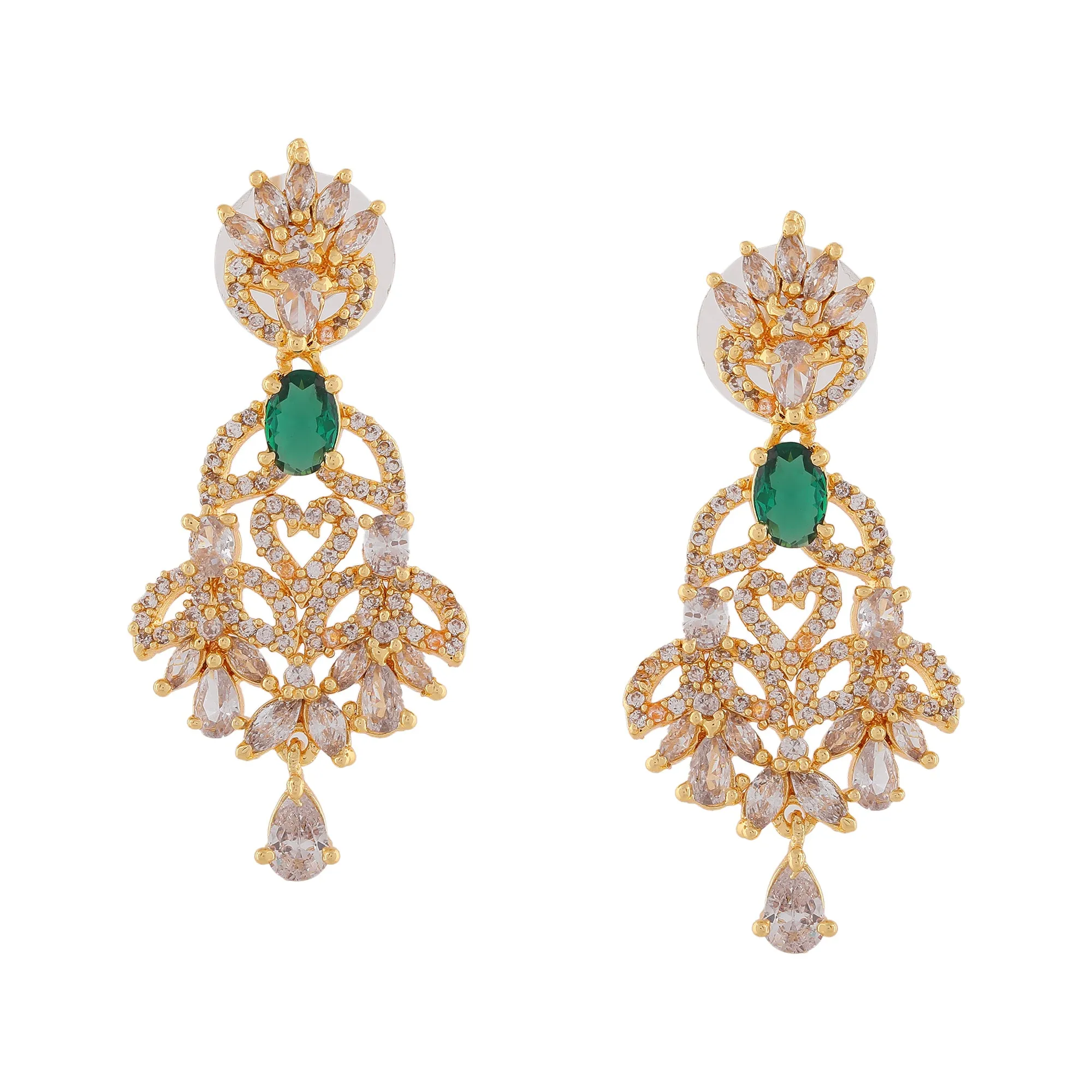 Estele Gold Plated CZ Dazzling Designer Necklace Set with Colored Stones for Women