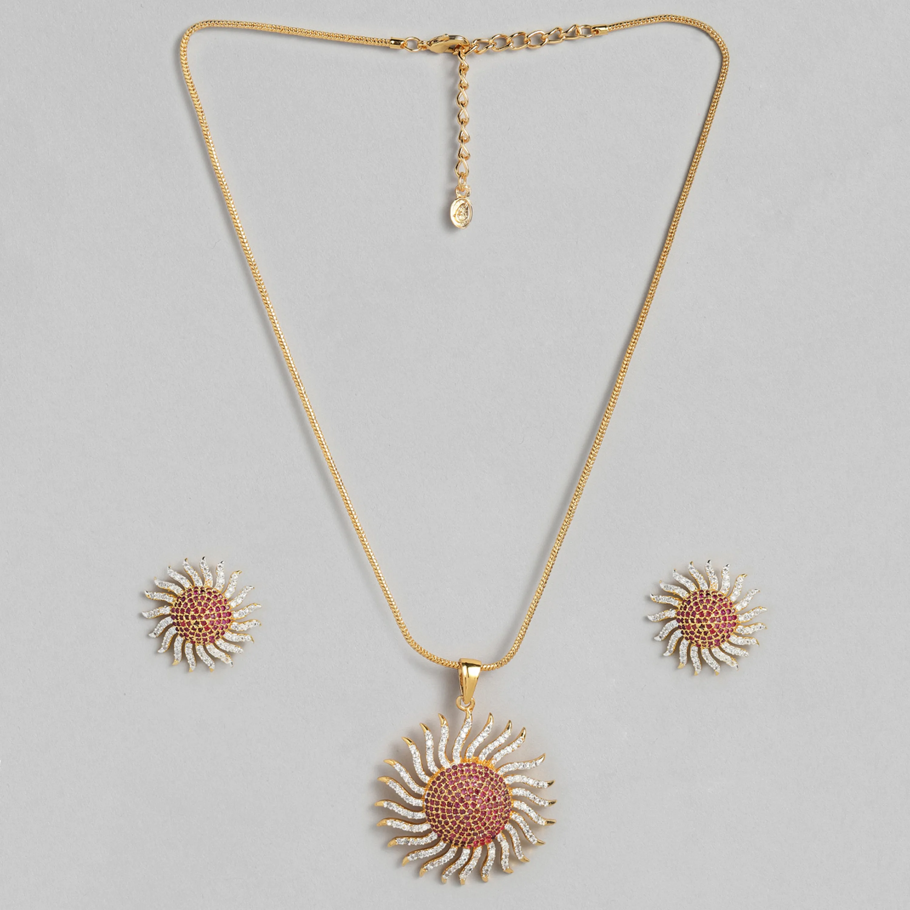 Estele Gold Plated CZ Sunshine Designer Necklace Set for Women