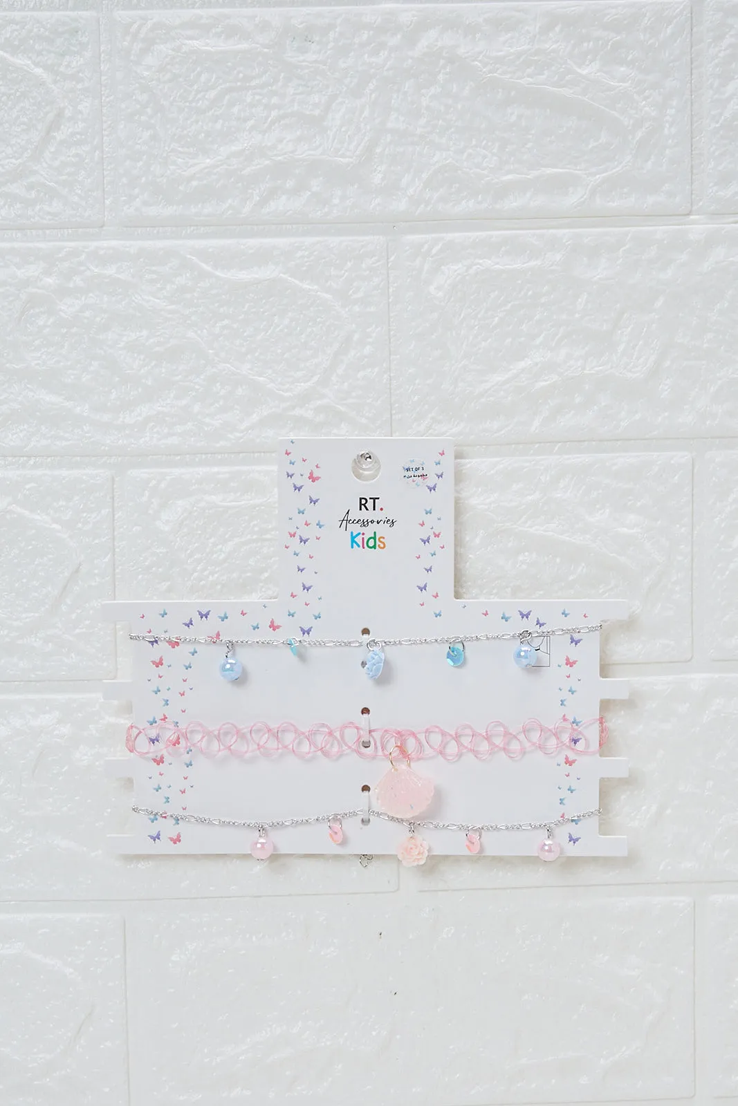 Girls Pink And Blue Necklace Set (Pack of 3)