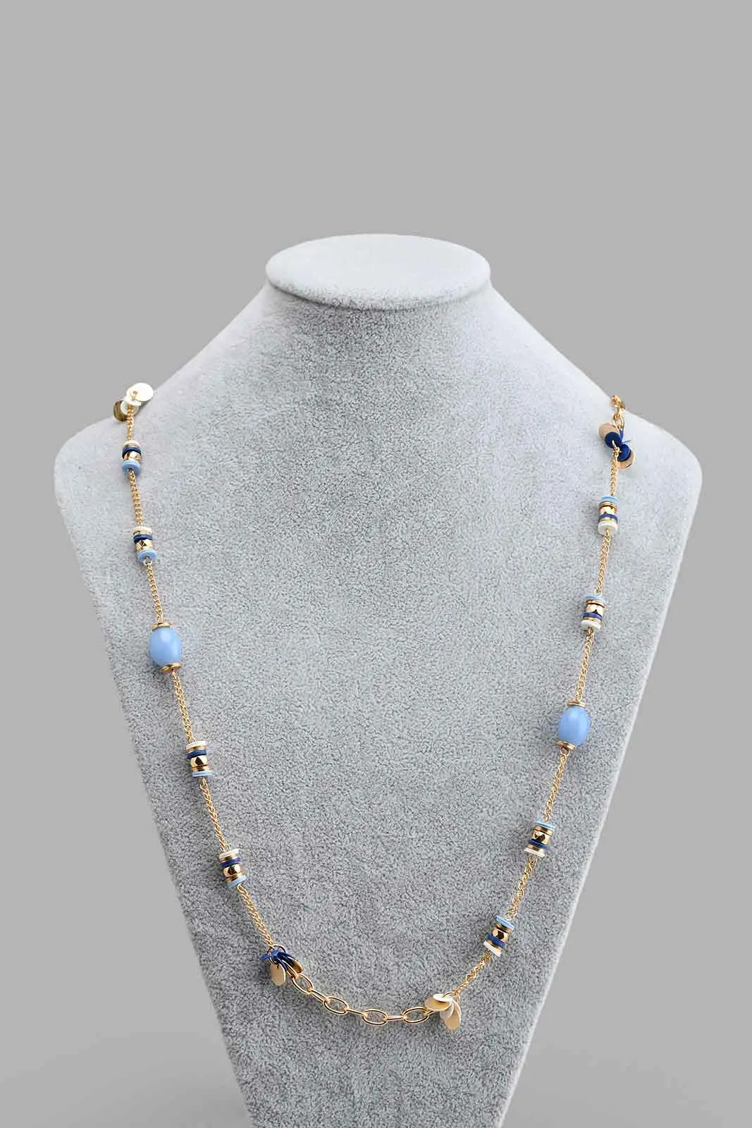 Gold And Blue Embellished Necklace For Women