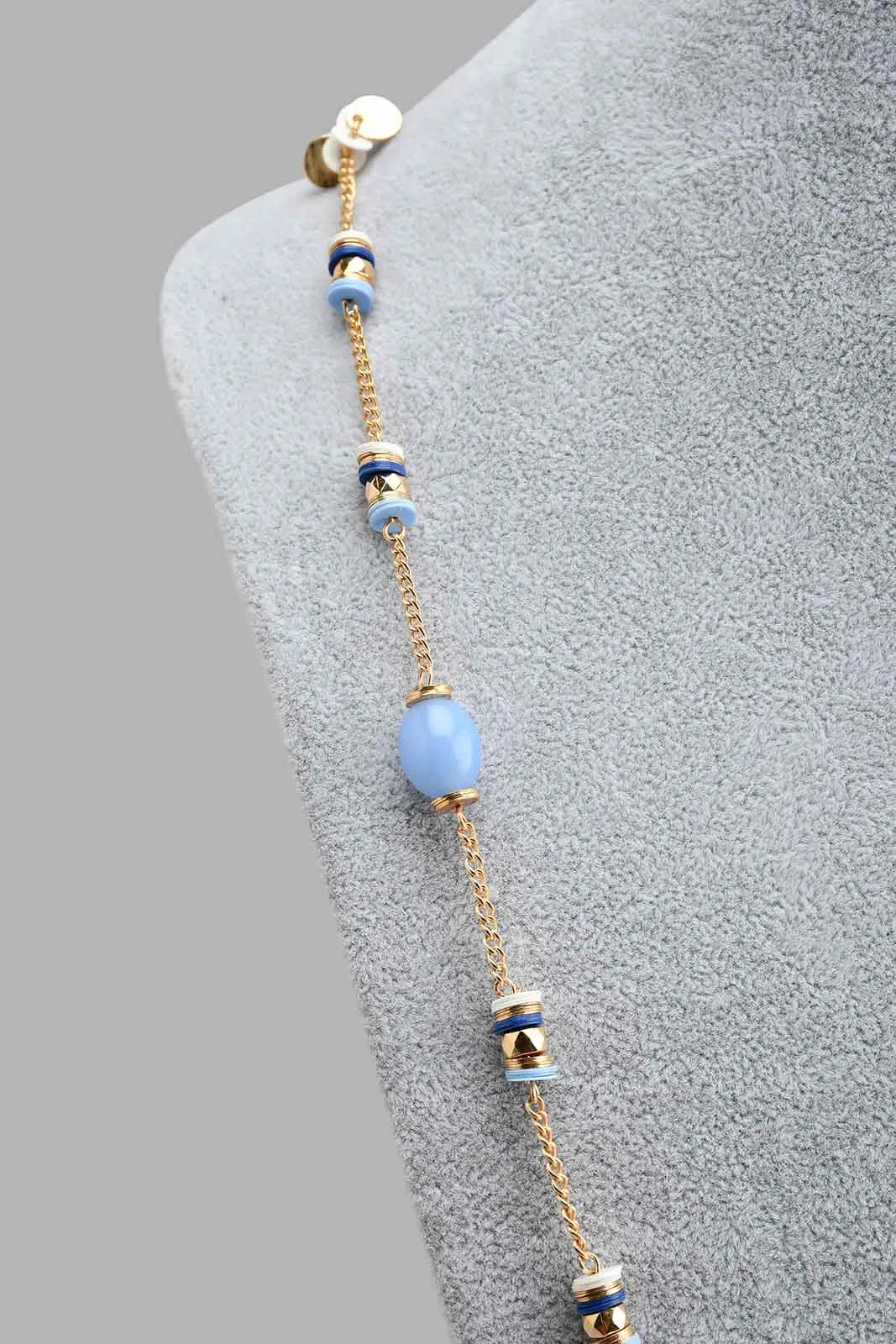Gold And Blue Embellished Necklace For Women