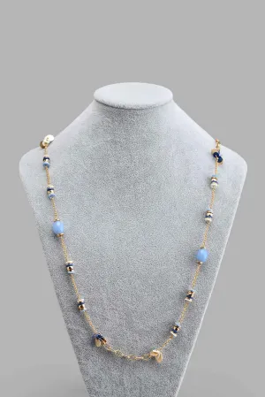 Gold And Blue Embellished Necklace For Women