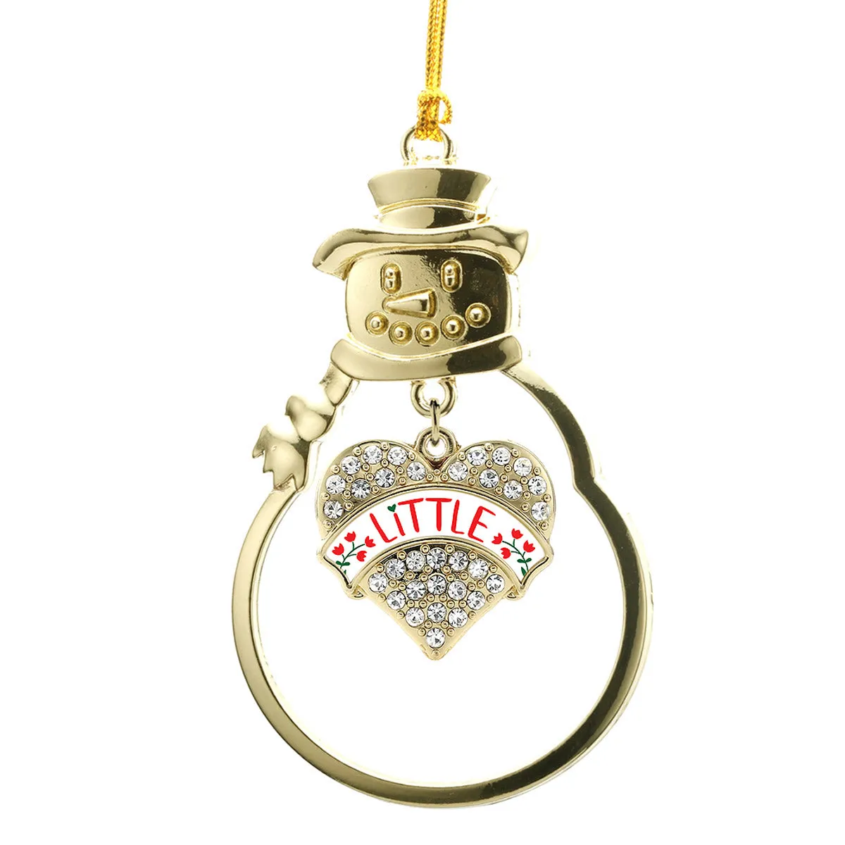 Gold Scarlet Red and Olive Green Little Pave Heart Charm Snowman Ornament