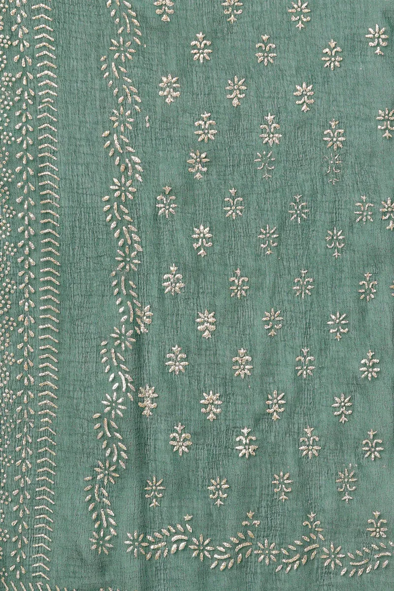 Green Silk Blend Anarkali Kurta Pant With Dupatta