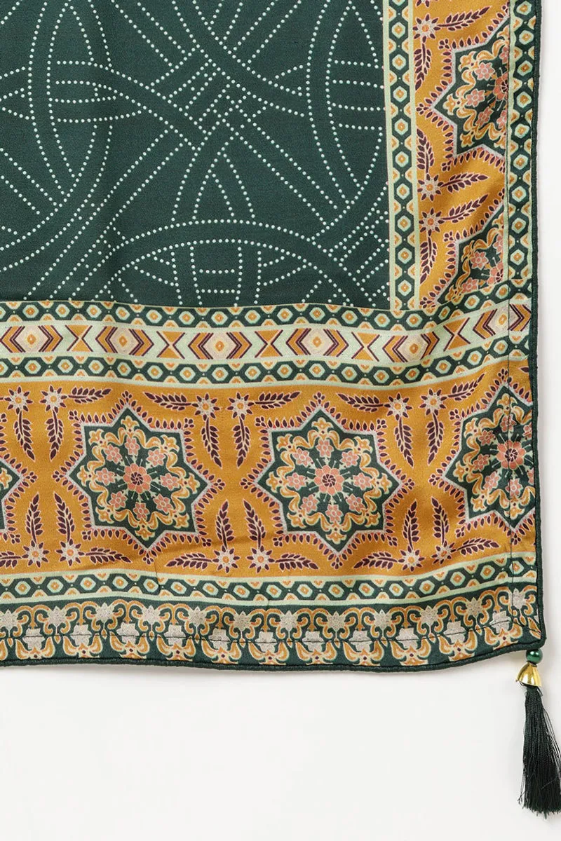 Green Silk Blend Straight Kurta Pant With Dupatta