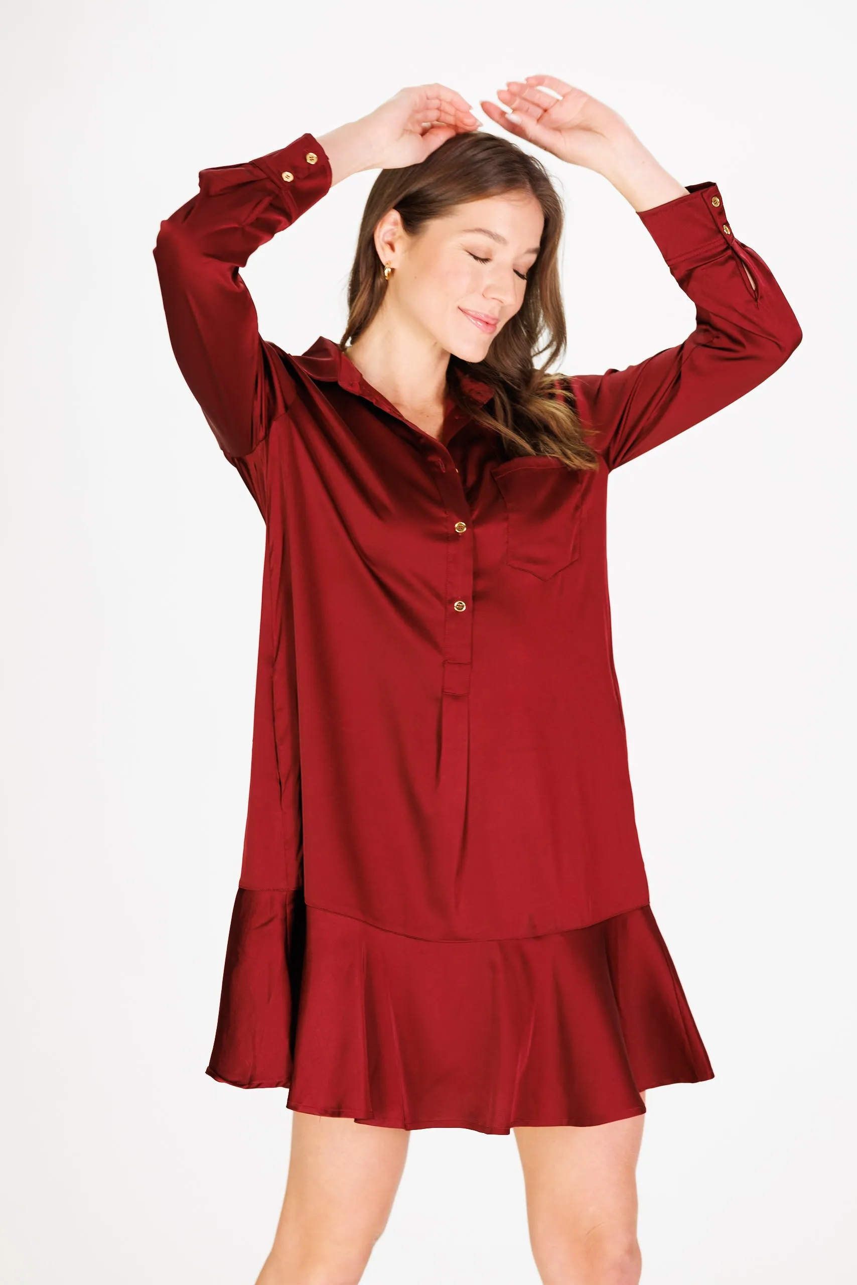 Iris Dress in Pinot Silky Stretch Satin
