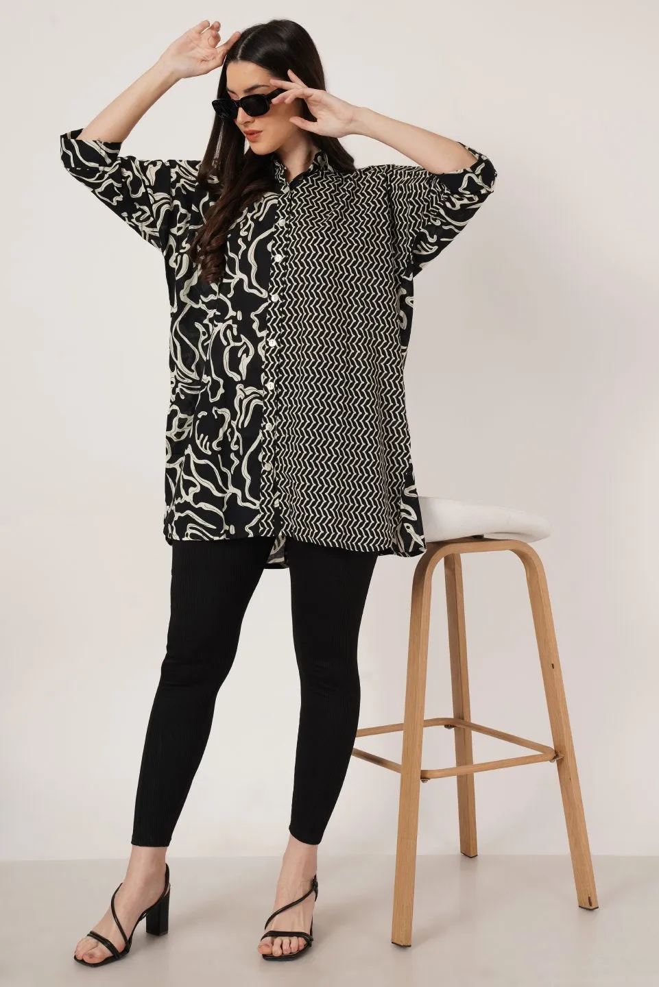 Jaipuri Cotton Oversized Shirt With Graphic Prints For Women