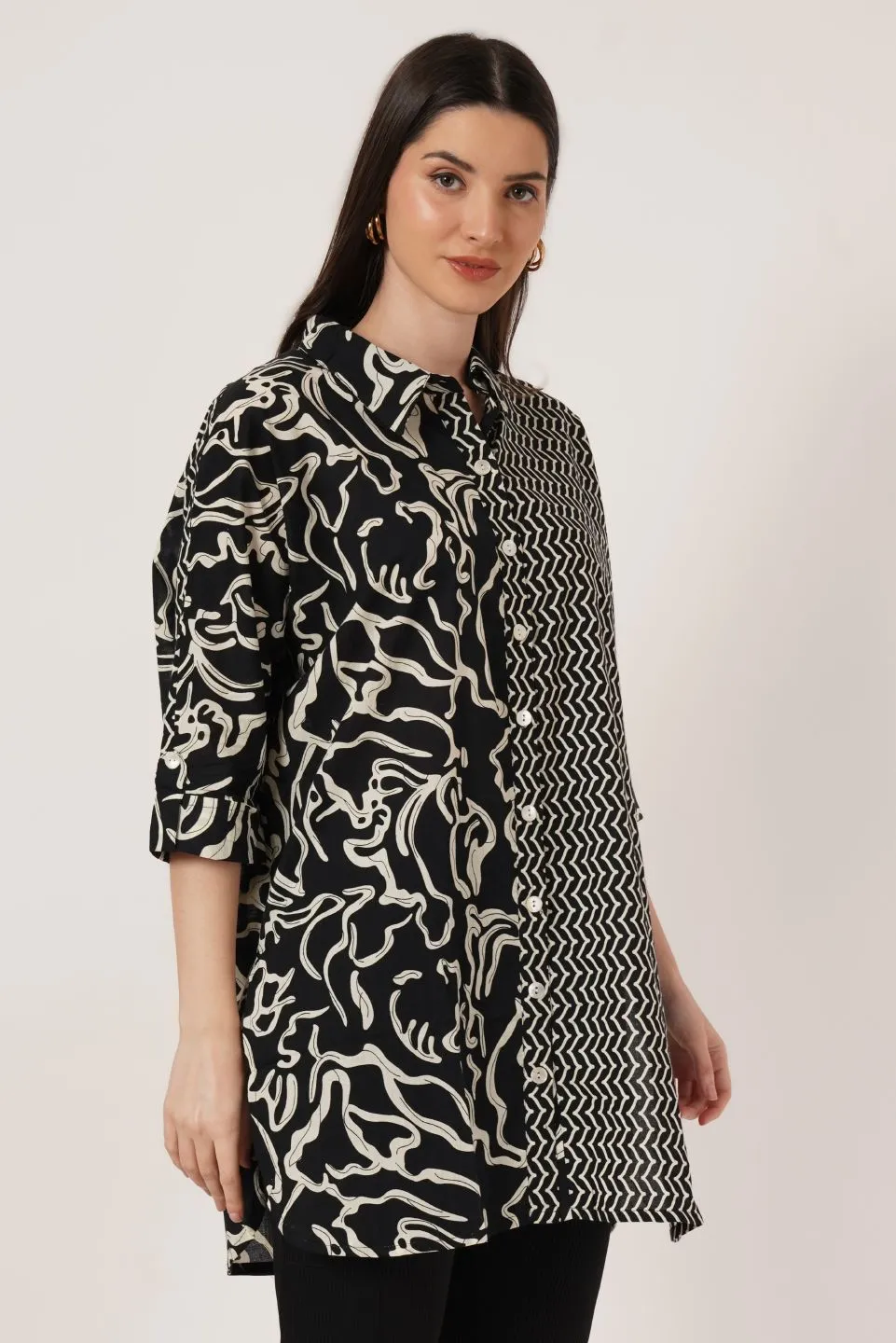 Jaipuri Cotton Oversized Shirt With Graphic Prints For Women