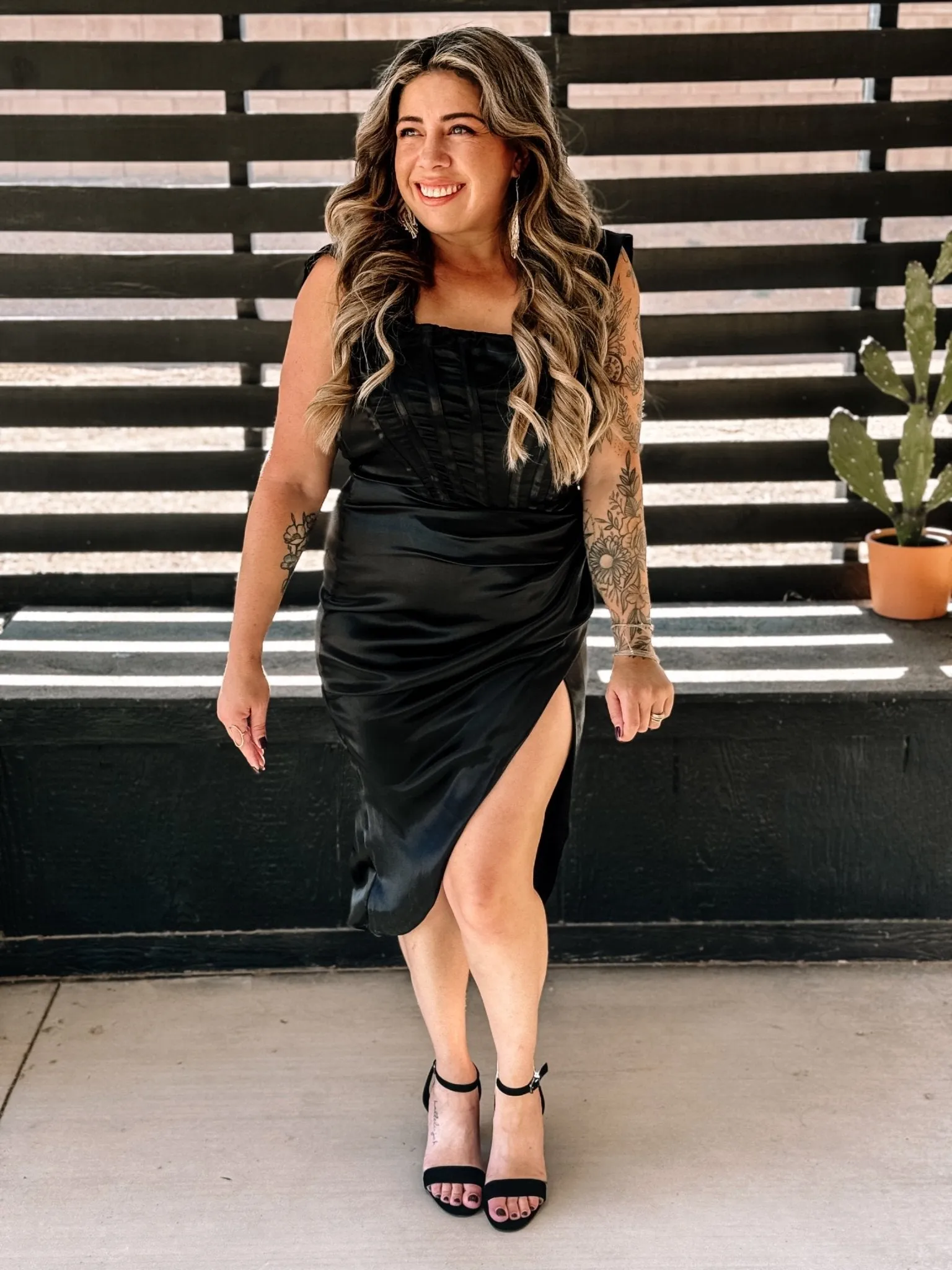 Kiss and Tell Elegant Satin Dress, Black