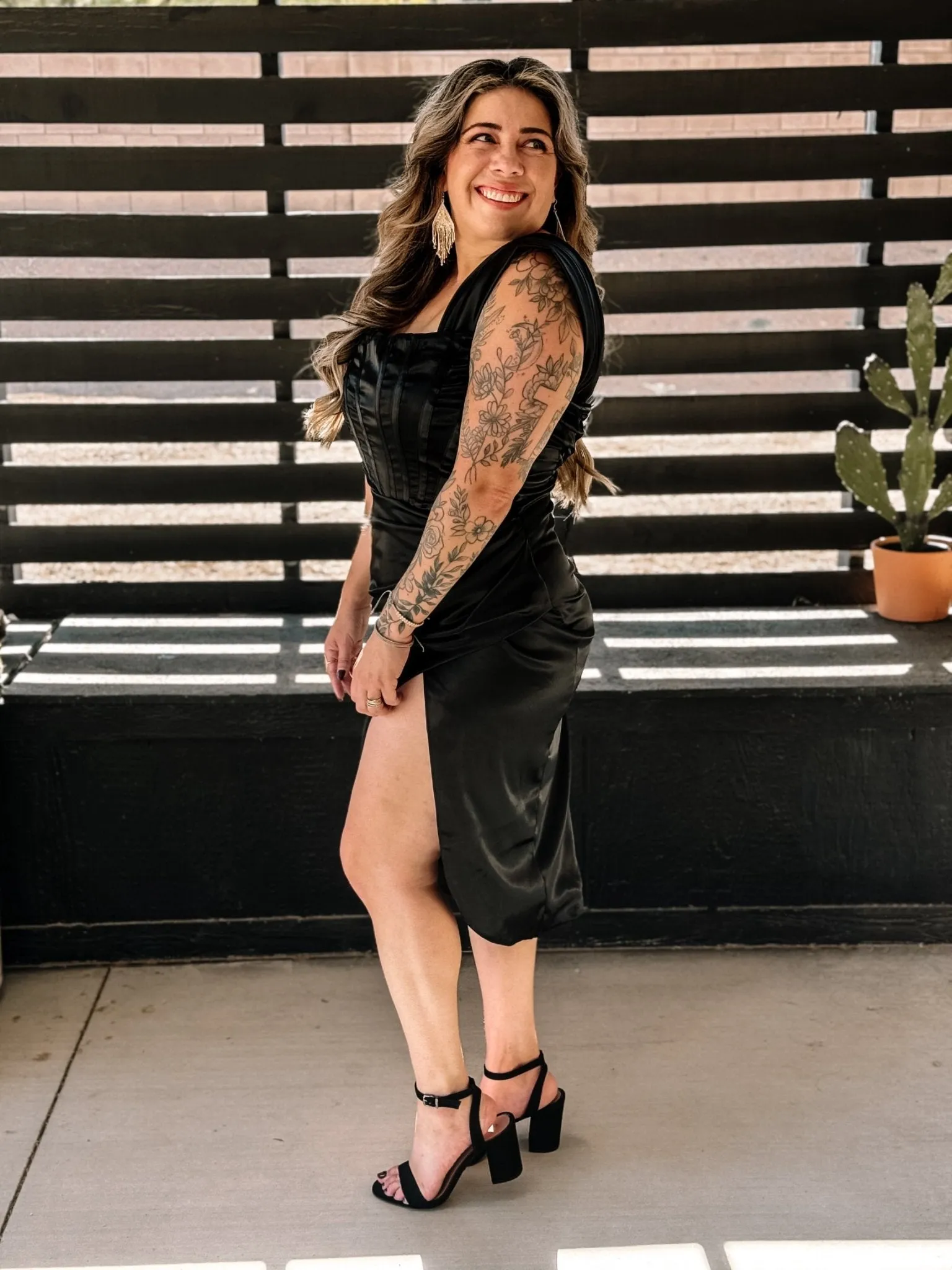 Kiss and Tell Elegant Satin Dress, Black